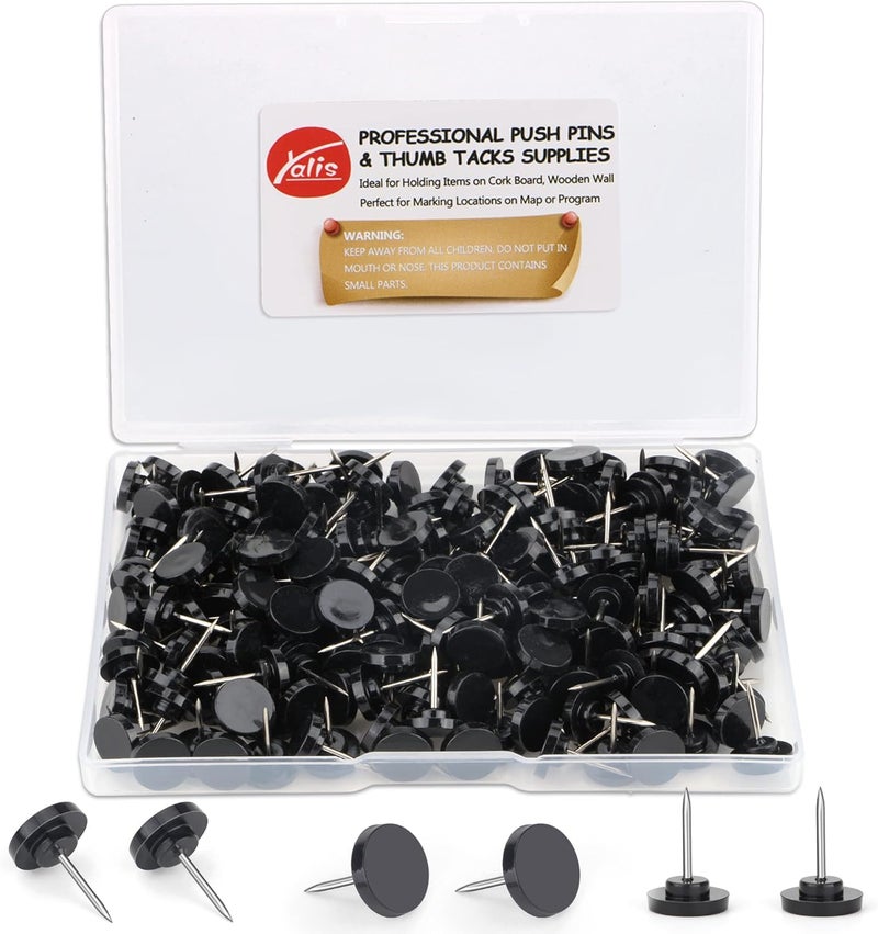 Yalis Push Pins 400-count Flat Black Thumb Tacks Steel Point and Plastic Head for Corkboard and Wooden Photo Wall - Image 1